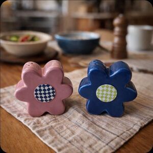 Salt and Pepper Shakers - Flower Stoneware Set - Colorful Spring Decor
